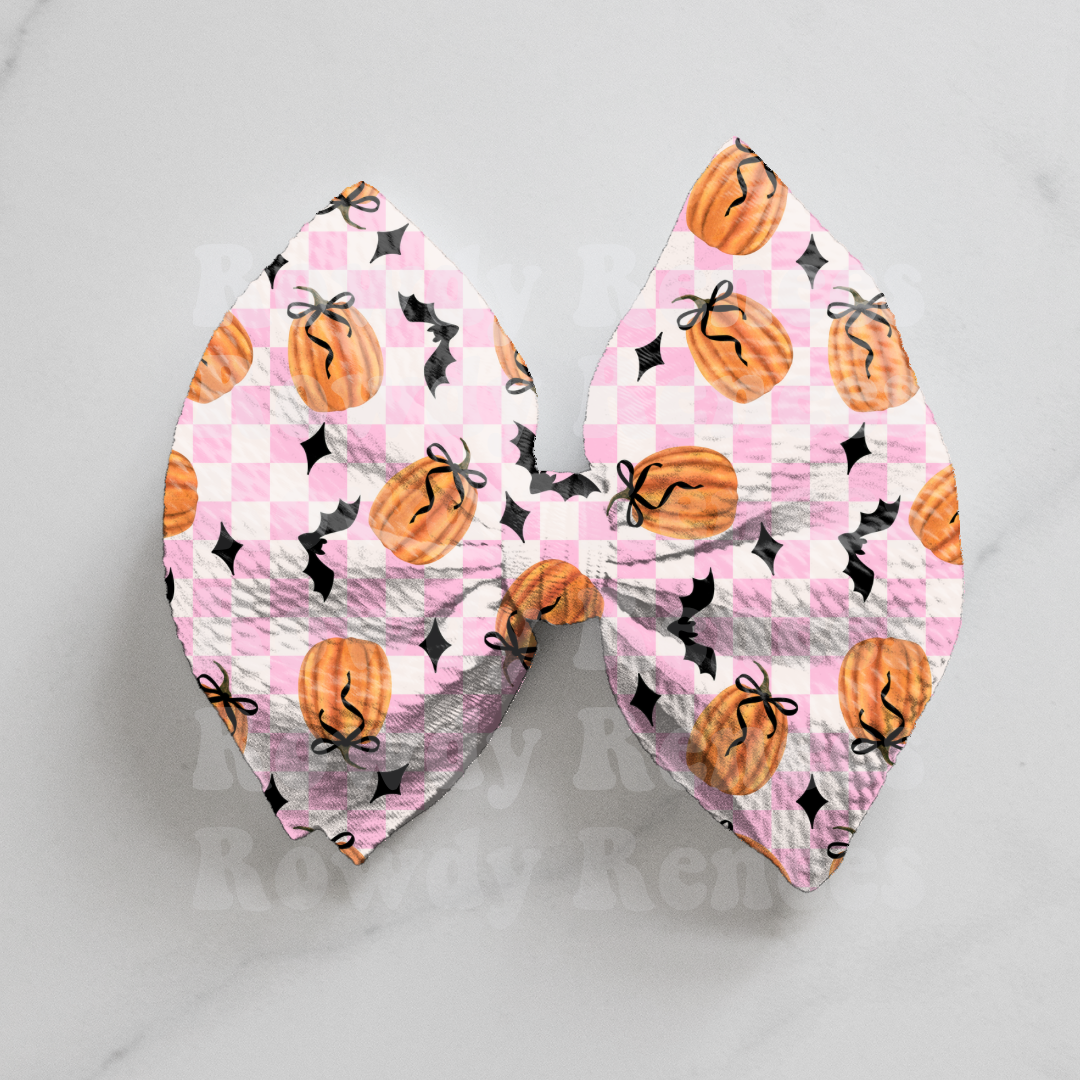Pink checkered pumpkins & bats seamless