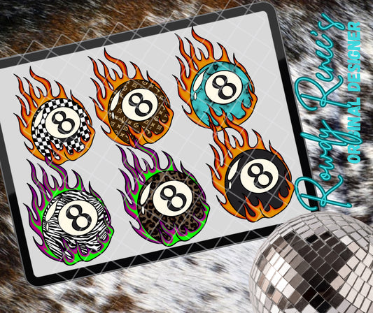 Flaming eight ball clipart bundle