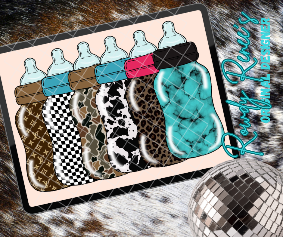 Patterned baby bottles clipart pack