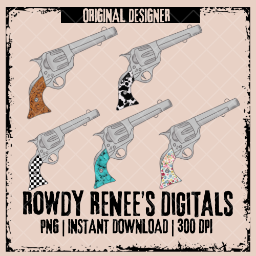 5 Patterned pistols clip art
